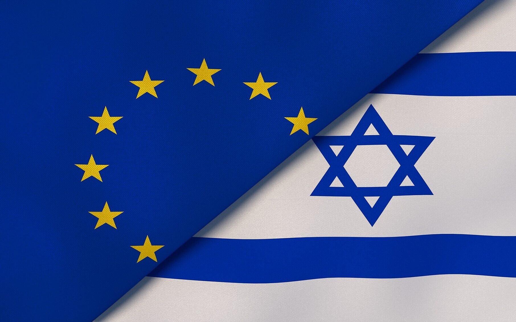 European Union Israel national flags. News, reportage, business background. 3D illustration
